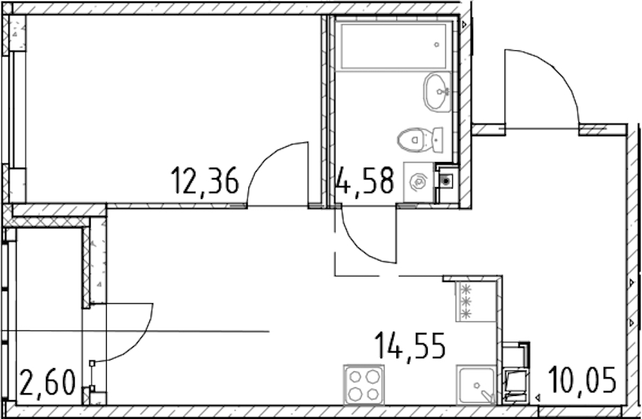 1-комнатная квартира 41.54 м², 9/17 эт., ЖК «Город Первых»
